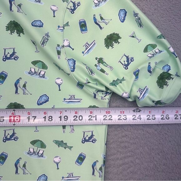 Smith‎ Quinn Golf Polo Shirt Mens Large Green Golfer Boats Allover Print Stretch - Picture 11 of 15